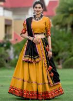 Pure Cotton Yellow Navratri Wear Gamthi Work Lehenga Choli